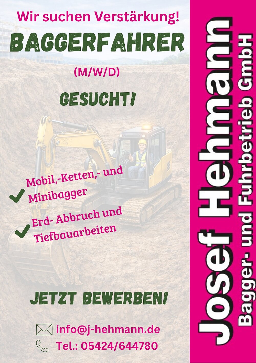 Baggerfahrer (m/w/d) für Erdbau und / oder Abbruch