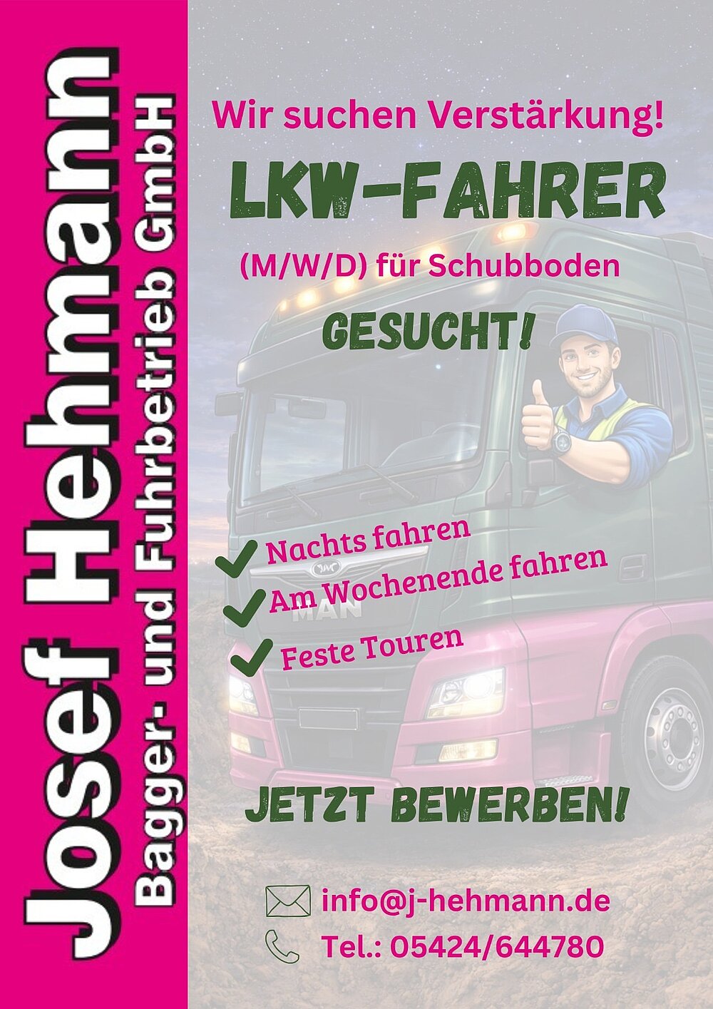 LKW-Fahrer (m/w/d) für Schubboden Nacht- & Wochenendverkehr